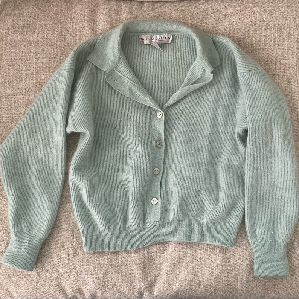 Pale Green Button-Up Women's Sweater